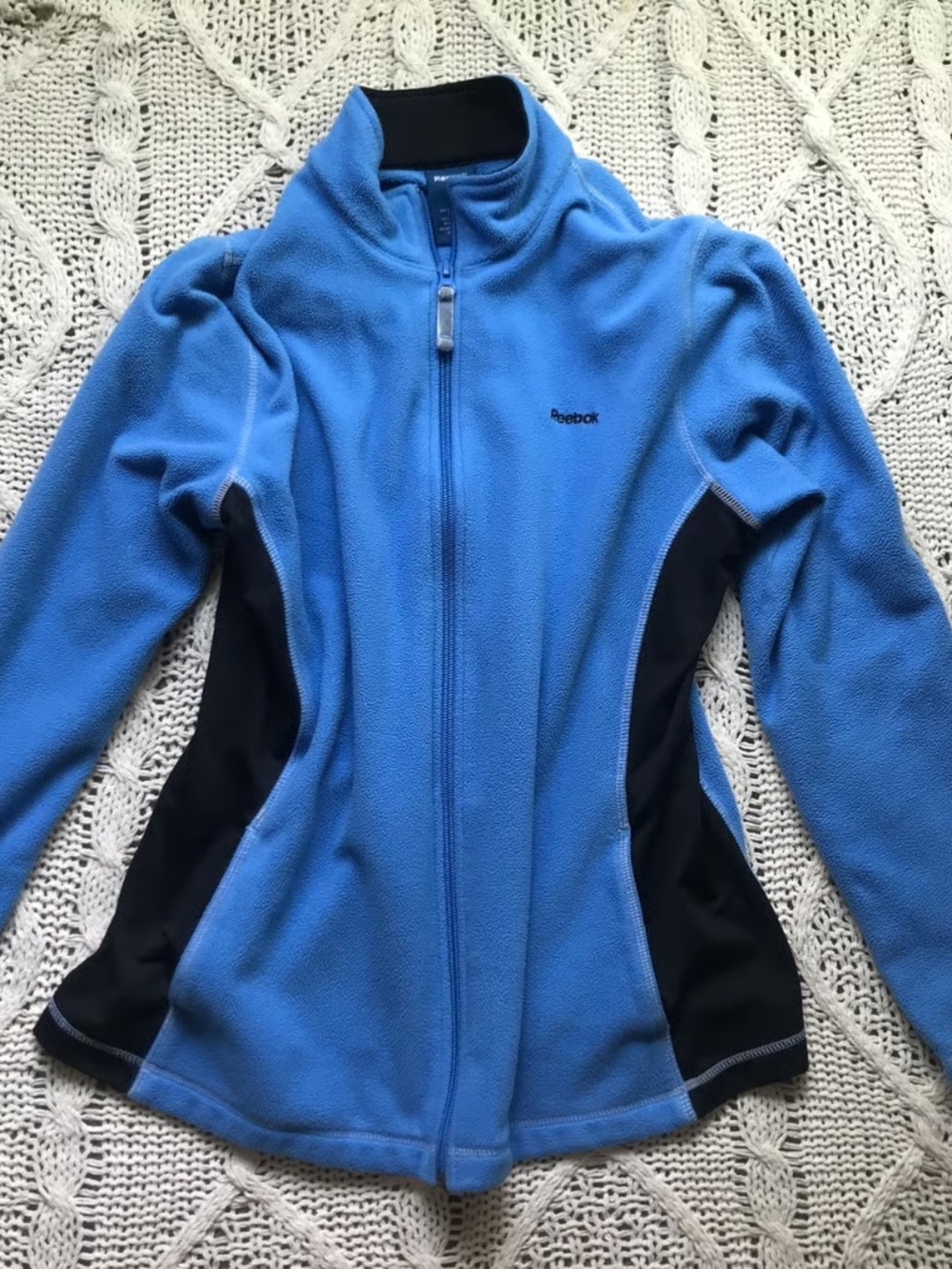 Reebok blue black fleece track outerwear jacket coat  - womens medium, barely wo